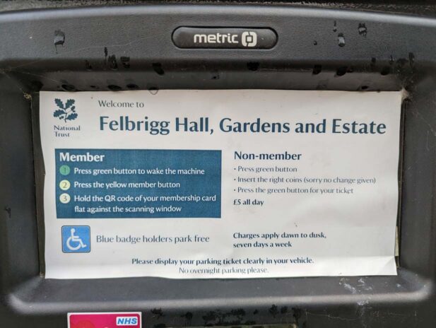 Parking fees at Felbrigg Hall, Gardens & Estate (October 2022)