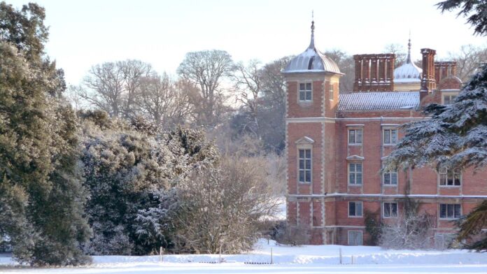 Blickling Hall and Estate in the snow during winter, Norfolk