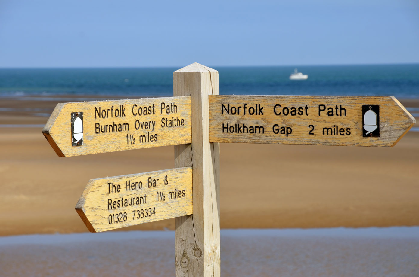 Norfolk Coast Path sign at Burnham Overy (from the dunes)