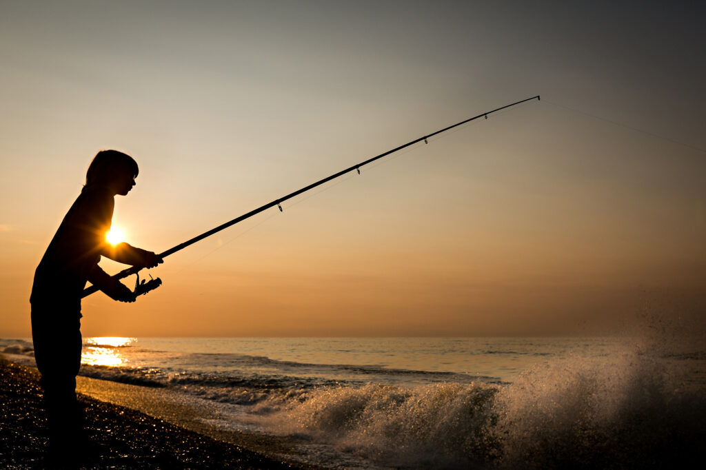 Sea fishing at Salthouse beach, north Norfolk